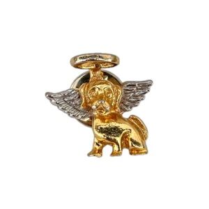Guardian Angel Dog Lapel Pin Gold Tone Puppy Wings Vintage